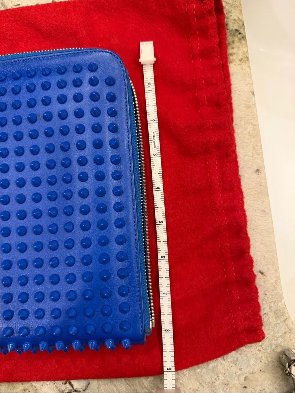 Christian Louboutin Electric Blue Spike Zip Tablet Sleeve with Dust Bag and COA